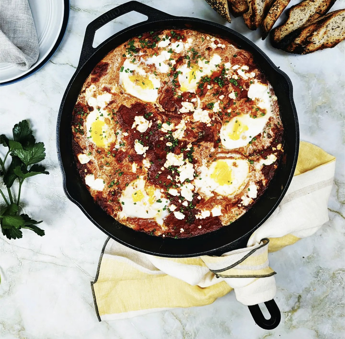 Shaksuka in a cast iron skillet