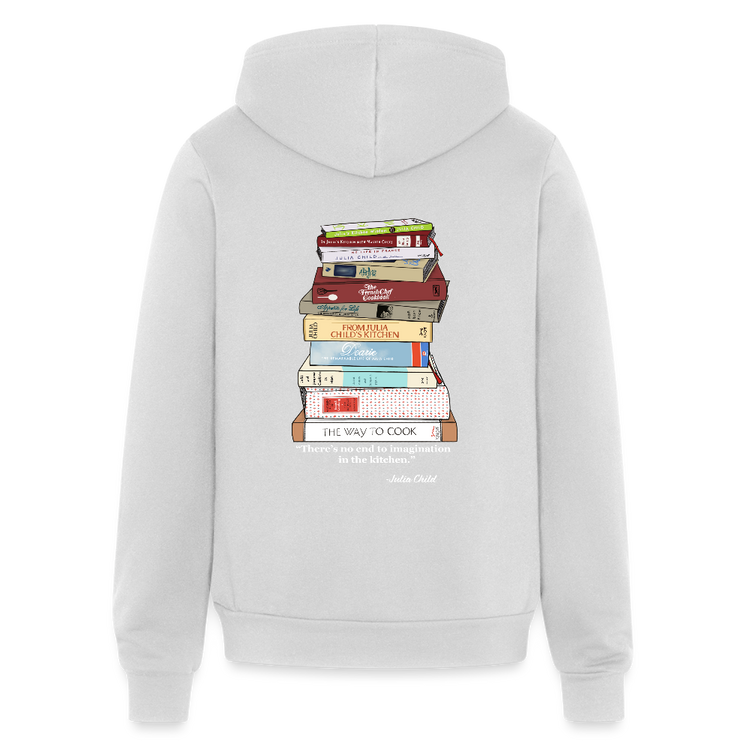 Julia Child Cookbook Stack Hoodie – Hand Drawn Zippered Sweatshirt for Foodies, Chefs & French Cooking Fans - silver
