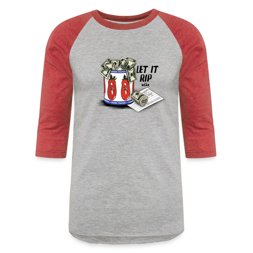 Let It Rip Unisex Baseball Tee - heather gray/red