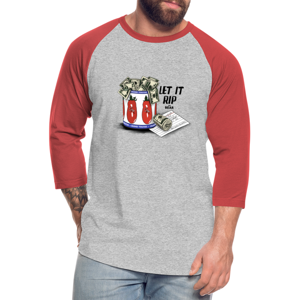 Let It Rip Unisex Baseball Tee - heather gray/red