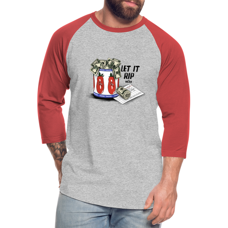 Let It Rip Unisex Baseball Tee - heather gray/red