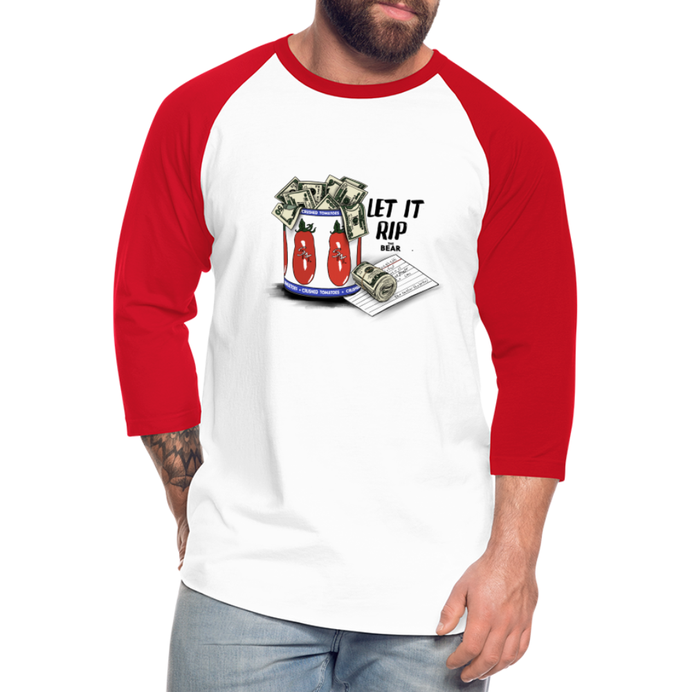 Let It Rip Unisex Baseball Tee - white/red