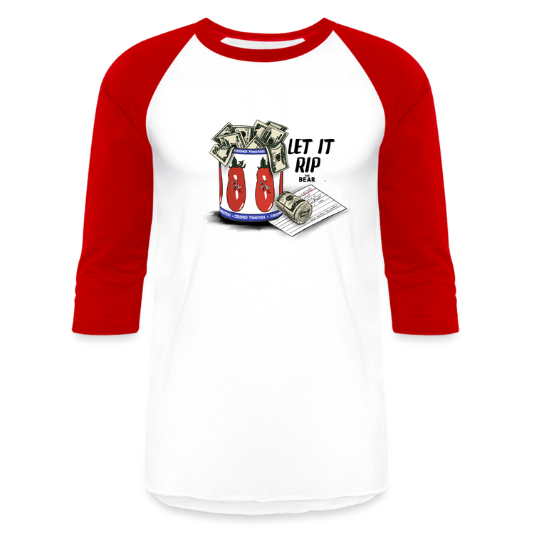 Let It Rip Unisex Baseball Tee - white/red